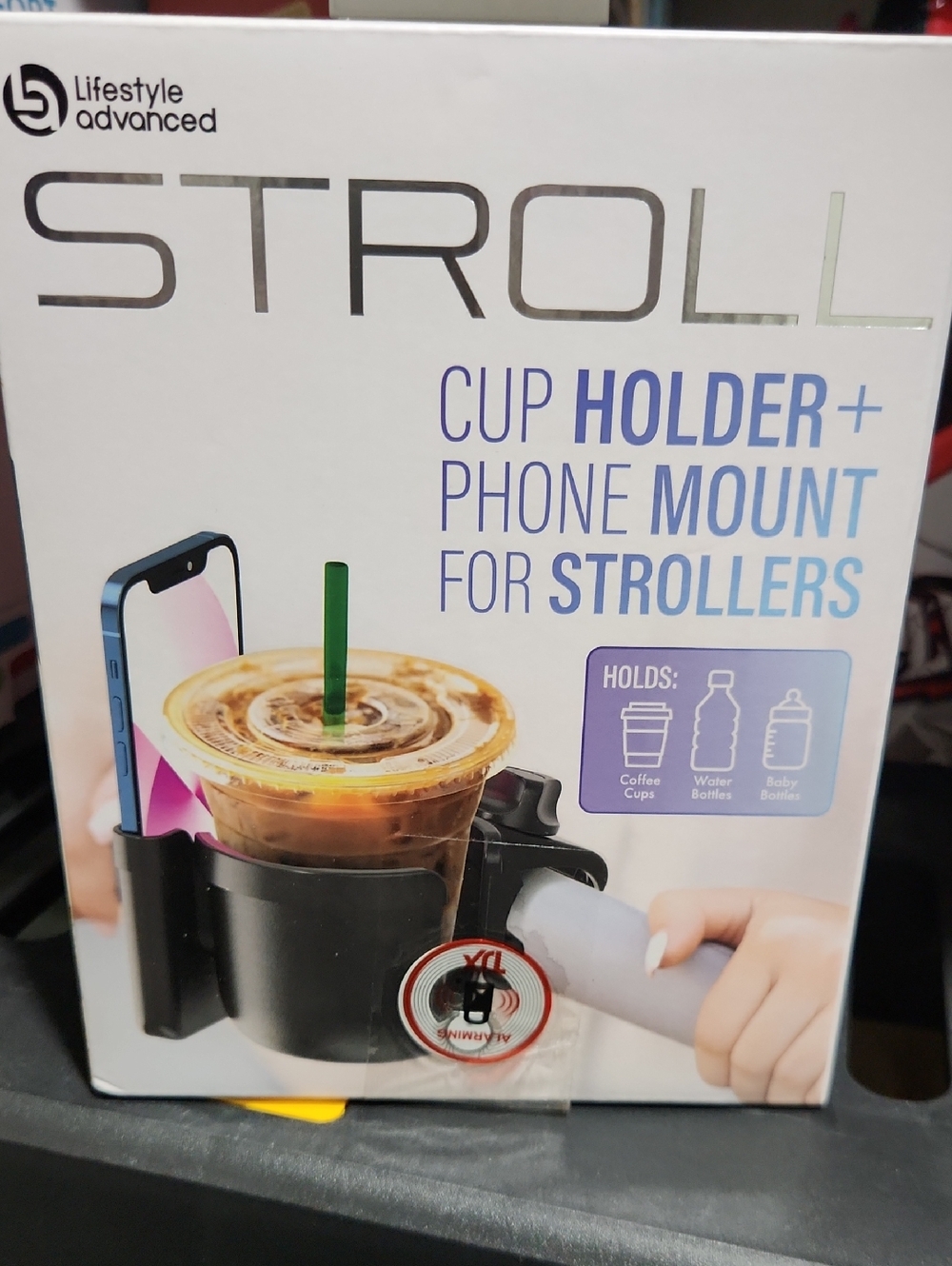 Stroller Cup Holder + Phone Mount - Black